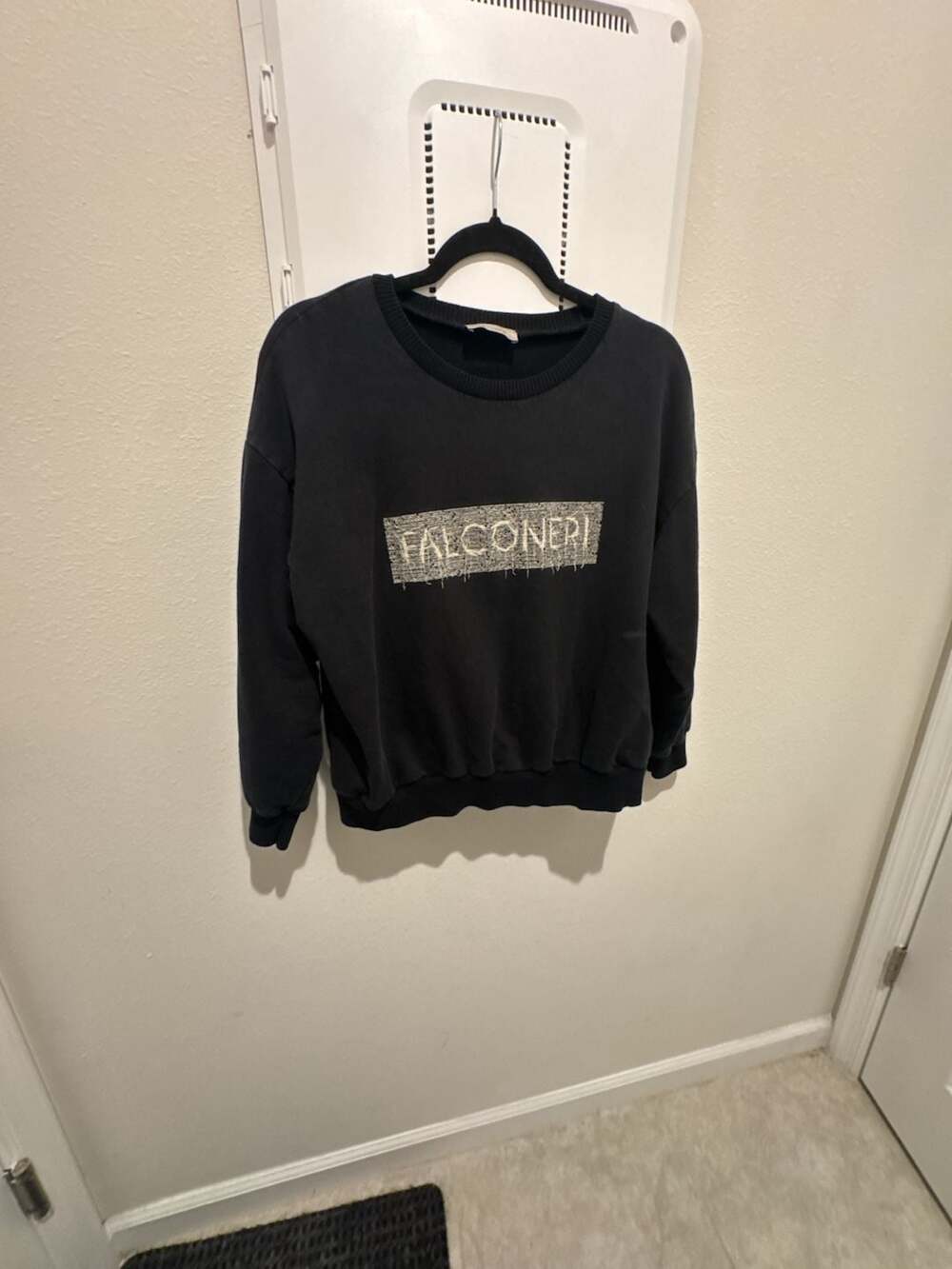 Falconeri Black Crewneck Sweatshirt with Frayed Embroidered Patch Logo Women